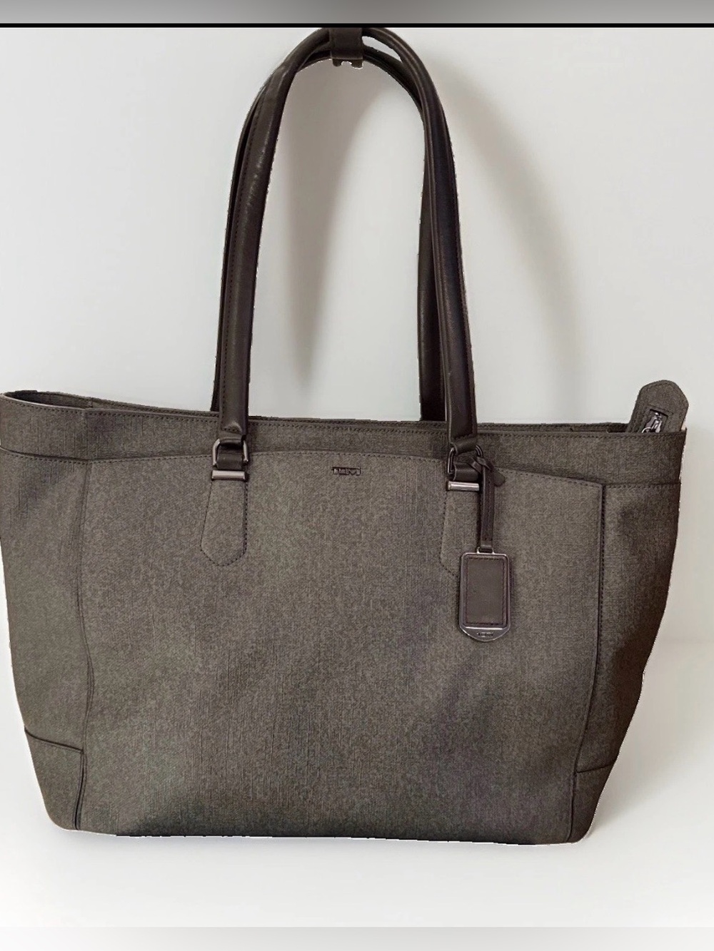 Tumi Dark Brown/Gray Tote Bag with Leather Trim